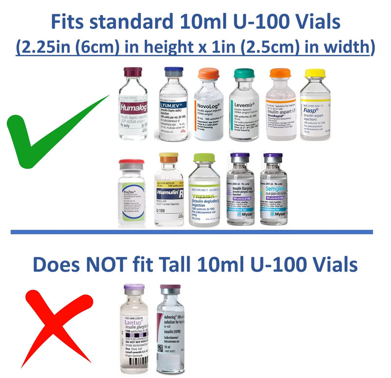 [Australia] - Insulin Fridge Holder Storage Case Organizer - Fits Standard 10ml U-100 Vials - Safe, Snug, Secure Vial Protector (9-Slot, Silver with Blue Zipper) 9-Slot 