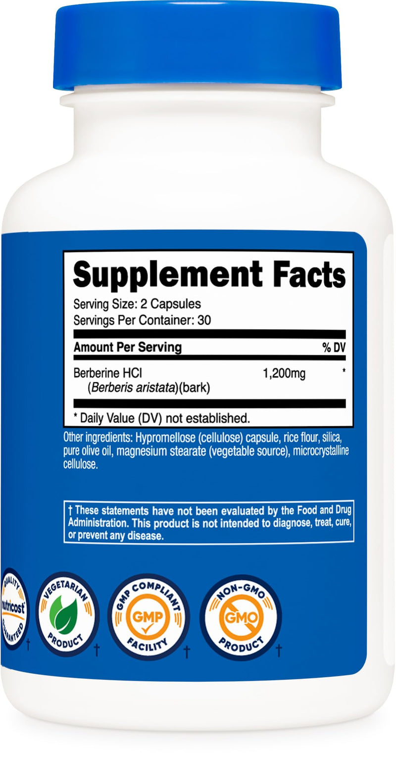[Australia] - Nutricost Berberine HCl 600mg, 60 Vegetarian Capsules - Gluten Free & Non-GMO 60 Count (Pack of 1) 
