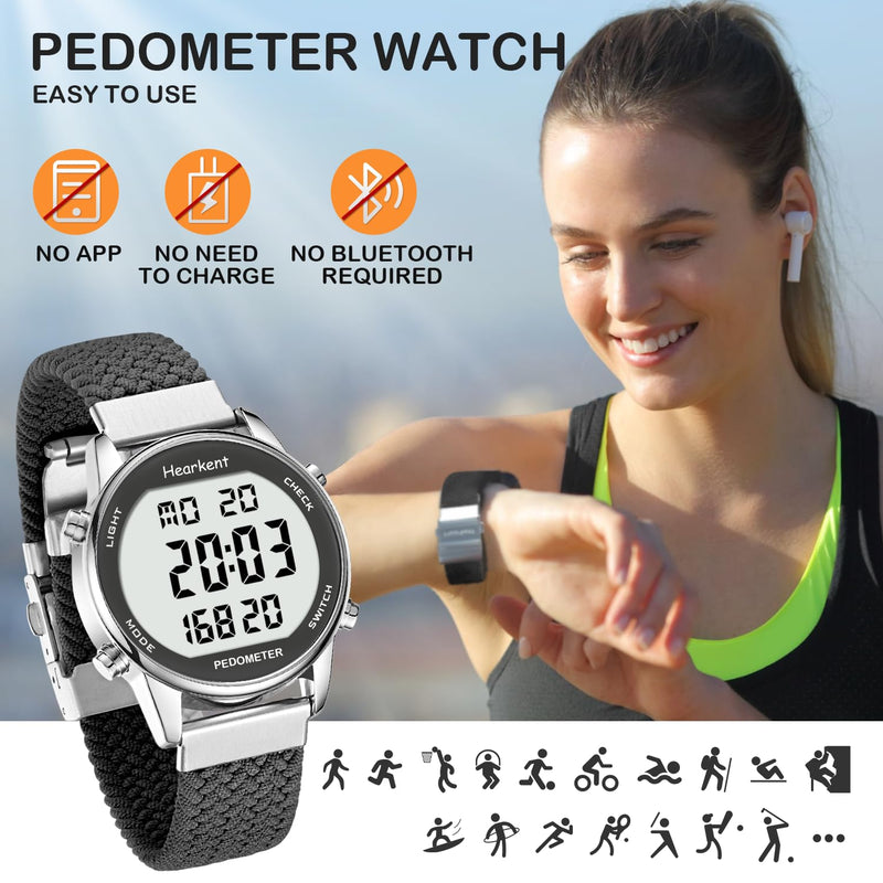 [Australia] - Women Pedometer Watch-Step Tracker Watch with Calories Counter-Non Bluetooth Pedometer Watches-LCD Large Numbers-30M Waterproof Watch-Sport Pedometer Watch Step Counter for Walking Black 