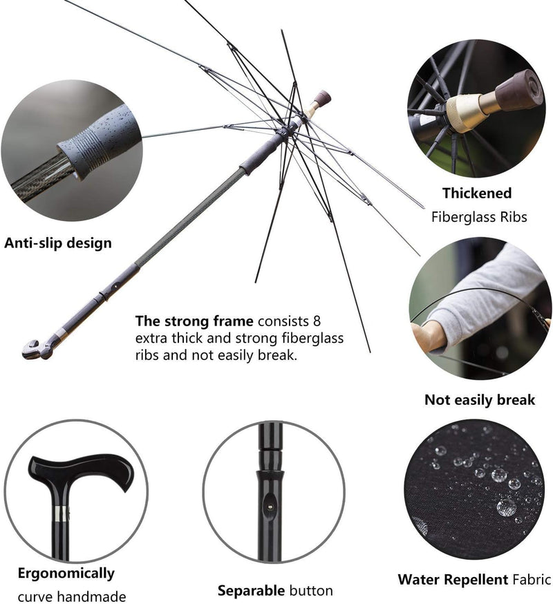 Walking Cane Umbrella for Taller, Heavy Duty Stick Umbrella with Longer Carbon Fiber Cane, Large Walking Stick Umbrella Crutch Umbrella - Ideal Gift for Night Hiking Rainy (Red Stripe Extra Long)