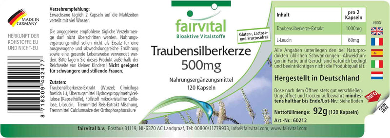 [Australia] - Fairvital | Black cohosh capsules 5000mg - 120 capsules - HIGH DOSE with 500mg black cohosh extract 10:1 per capsule - Black Cohosh - VEGAN - Cimicifuga Racemosa 