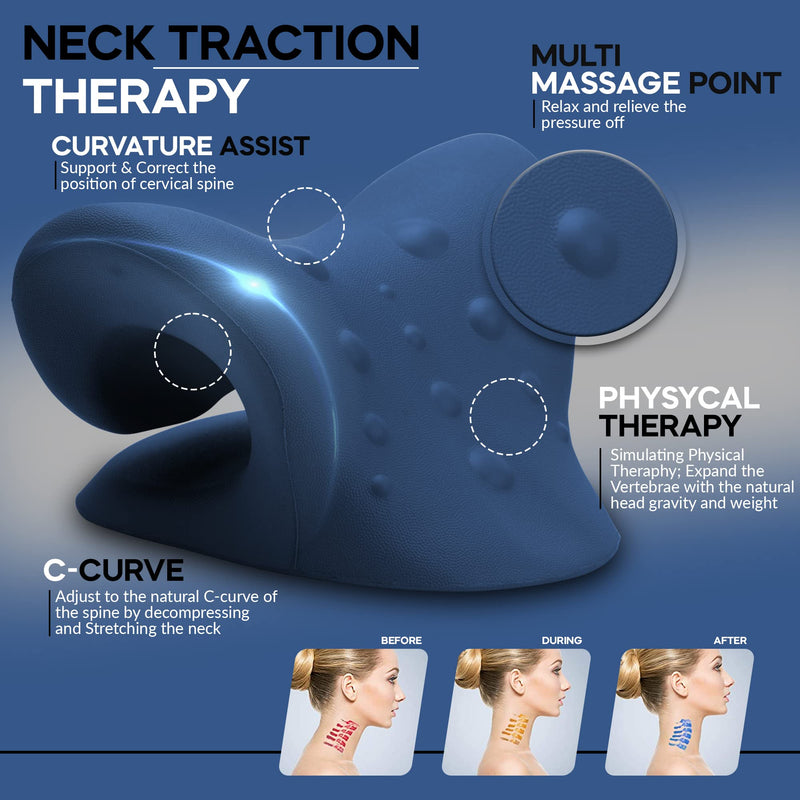 Neck Stretcher & Posture Corrector for Women and Men, Cervical Traction for Spine Alignment, Adjustable Upper Back Brace & Elastic Support for Shoulder Back Pain Relief (Dark Blue) Dark Blue