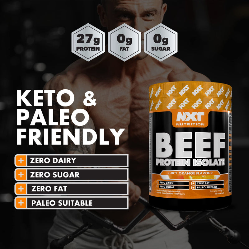 NXT Beef Protein Isolate 540g - High Protein Powder in Natural Amino Acids - Paleo, Keto Friendly - Dairy and Gluten Free | 540g (Orange)