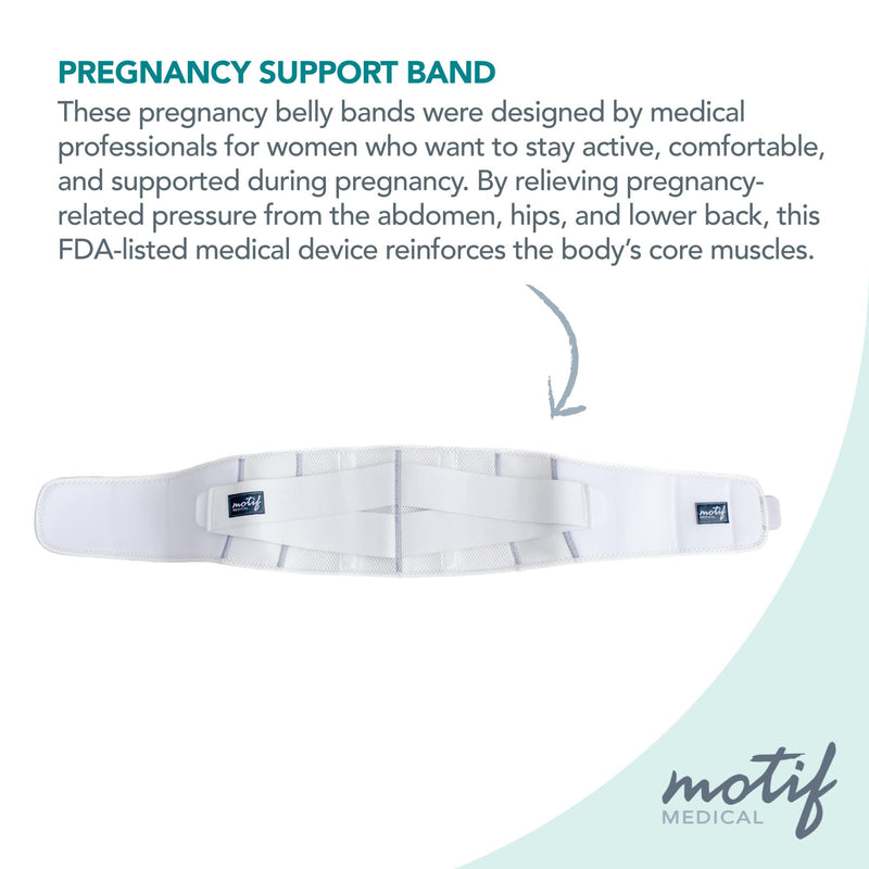 Motif Medical Pregnancy Support Band – Breathable, Adjustable Pregnancy Belly Support Band - Maternity Support Band Relieves Pressure on Abdomen, Lower Back, Hips & Pelvis (Large, White) Large