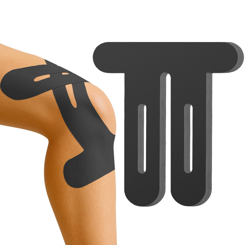 10 Pcs Precut Kinesiology Tape for Knee Pain Relief & Support, Waterproof Elastic Athletic Tape, Breathable Hypoallergenic Latex-Free, German-Engineered Adhesive, Y-Shaped Design (Black) Black