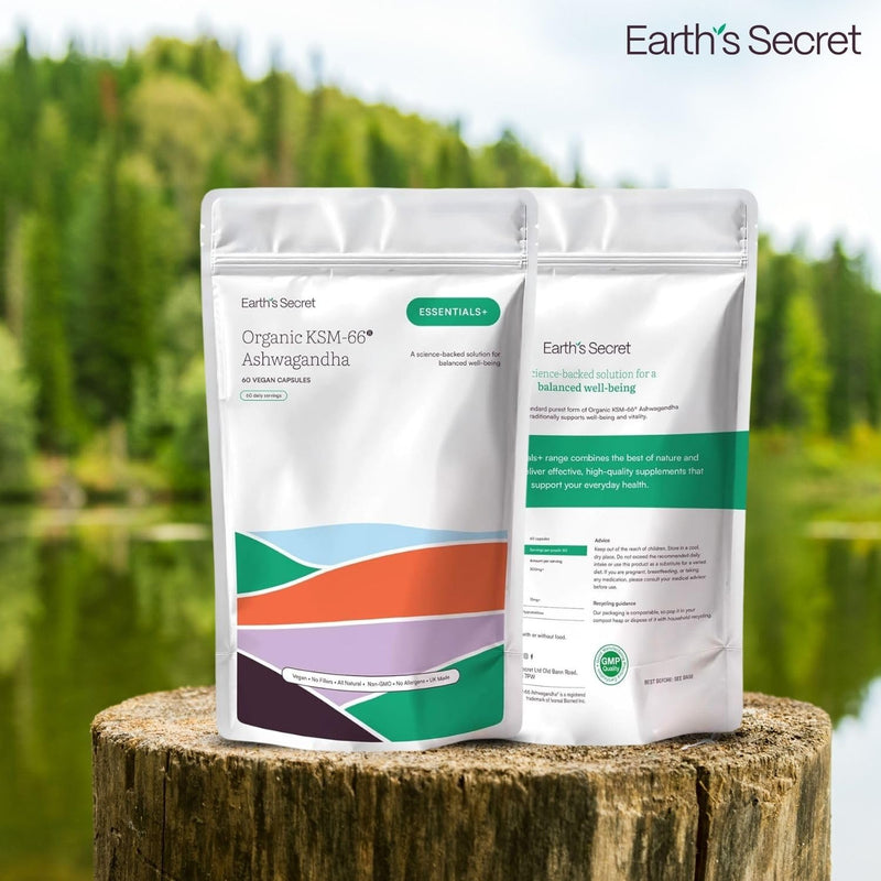 Earth's Secret KSM-66® Ashwagandha Capsules 300mg - Full-Spectrum Root Extract - Supports Calm, Emotional Balance, Mental Focus, Restful Sleep - Made in UK - 2 Month Supply - 60 Vegan Capsules