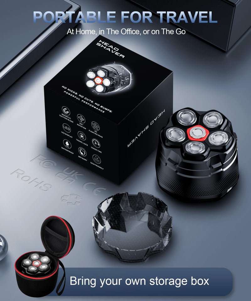 [Australia] - Head Shaver for Bald Men, 10000 RPM High-Speed 6D Magnetic Razor, IPX8 Waterproof Wet/Dry Shaving, Hypoallergenic Blades, LED Display & Storage Case (Black & red-1) ‌black & Red-1 