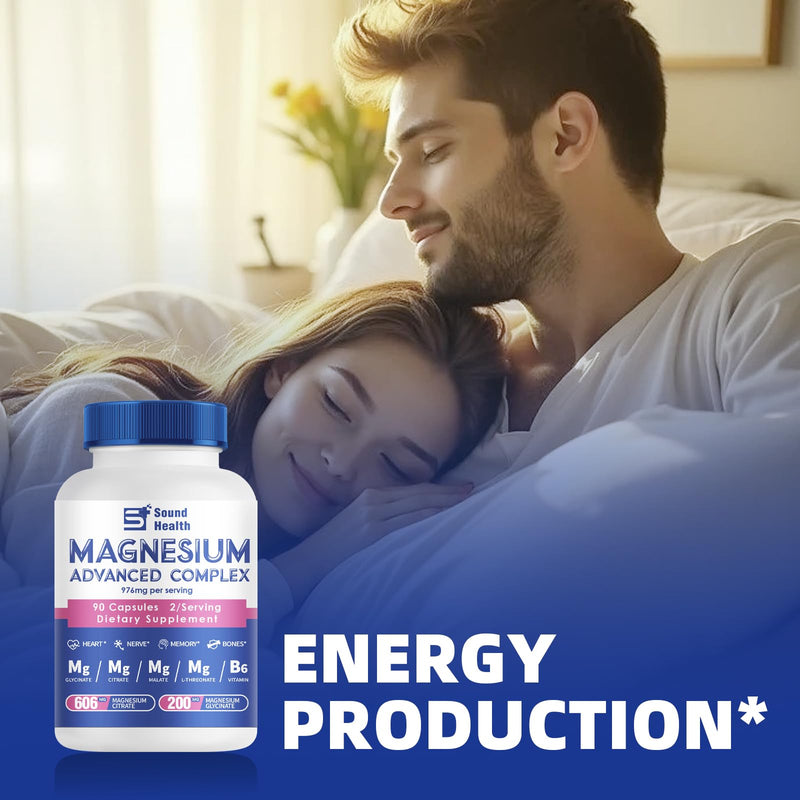5 in 1 Magnesium Advanced Complex 976mg from Magnesium Glycinate, Citrate, Malate, L-Threonate & Vitamin B6, High Absorption Magnesium Complex for Women & Men, Non-GMO, 90 Vegan Capsules 90 Count (Pack of 1)