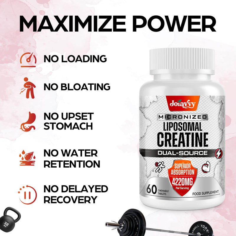 Liposomal Creatine Tablets Max 4220mg, Chewable Creatine Monohydrate Tablets, 15X Absorption, Plus Creatine HCl, No Bloat, Micronised, More Practical Than Capsules and Powder, Vegan (120 Count) 60 count (Pack of 2)