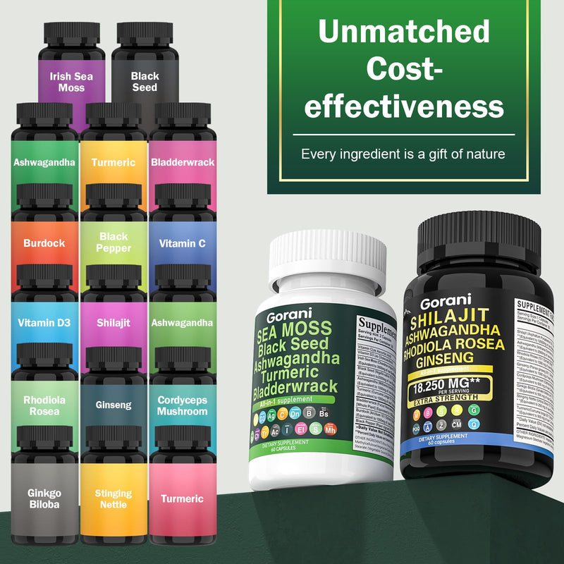 [Australia] - Sea Moss and Shilajit Bundle - Shilajit Pure Himalayan Organic Capsules & Sea Moss Black Seed Oil Ashwagandha Ginger Capsules, Shilajit and Sea Moss Combo for Men Women (2 Pack) 