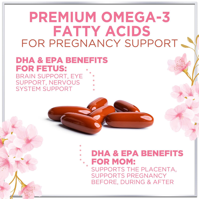 Prenatal Vitamins for Women with Folic Acid + Omega 3 DHA for Fetal Development Support - Prenatal Vitamin Supplement For Mom & Baby - Daily Pregnancy Multivitamin Nutritional Support - 120 Softgels 120 Count (Pack of 1)