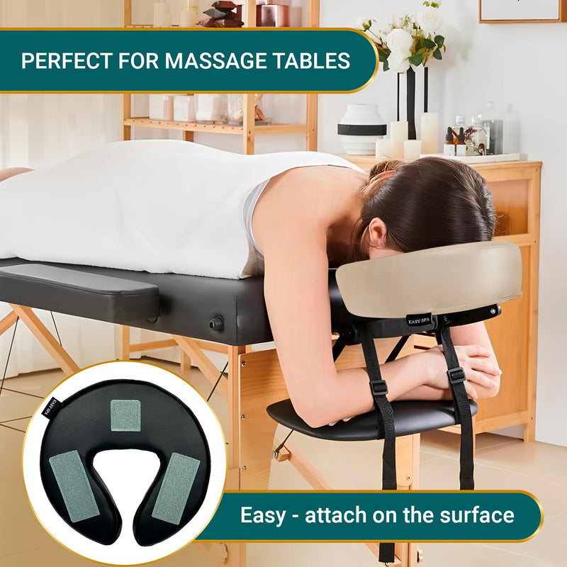 [Australia] - Premium Massage Face Cradle Cushion Memory Foam, Massage Pillow Face Down for Massage Table, PU Leather U Shaped Pillow (Beige) Beige 
