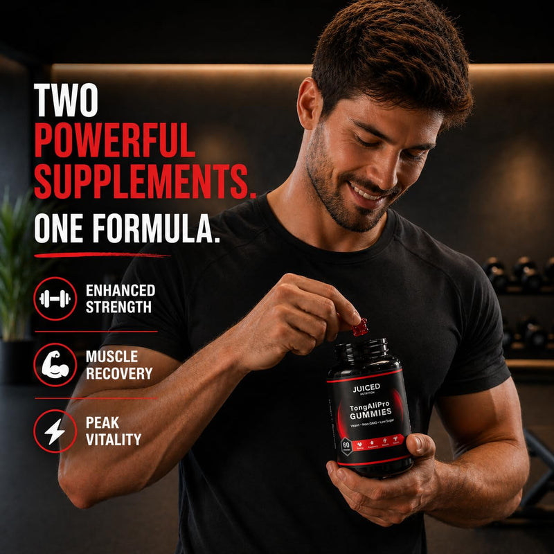 TongAliGummies - 60 Gummies Raspberry Flavour - with Added Tribulus Terrestris - 200:1 TongAliRoot High Strength Plant Extract - Gummies for Energy and Vitality