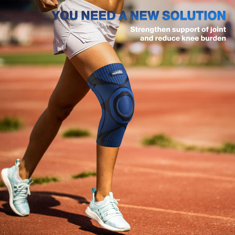 [Australia] - NEENCA Knee Support, Compressed Knee Brace with Patella Gel Pads & Spring Side Stabilizers, Medical Knee Pads for Running, Meniscus Tear, Arthritis, Joint Pain Relief, ACL, Recovery 2 Dark Blue XL 