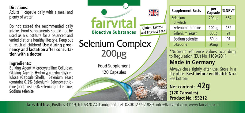 [Australia] - Fairvital | Selenium complex 200µg - 120 capsules - organic and inorganic selenium - selenium methionine, selenium yeast and sodium selenite - 100% vegan - quality tested and high dosage - Made in Germany 