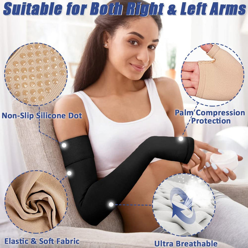 [Australia] - Beister Lymphedema Medical Compression Arm Sleeve for Women & Men (1 Piece), 20-30 mmHg Compression Sleeves, Palm & Wrist & Arm Supports, Elbow Bandage, Bracelet for Arthritis, Tennis Arm Black XXL 