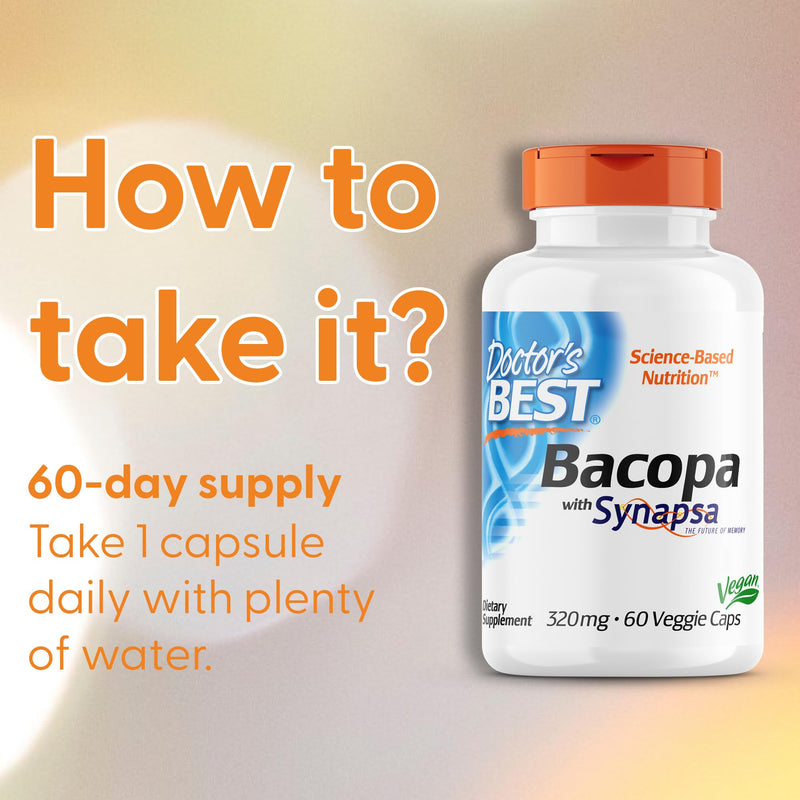 Doctor's Best Bacopa with Synapsa, Bacopa Monnieri Extract, 320mg, 60 Vegan Capsules, Gluten Free, SOYA Free, Vegetarian, Non-GMO