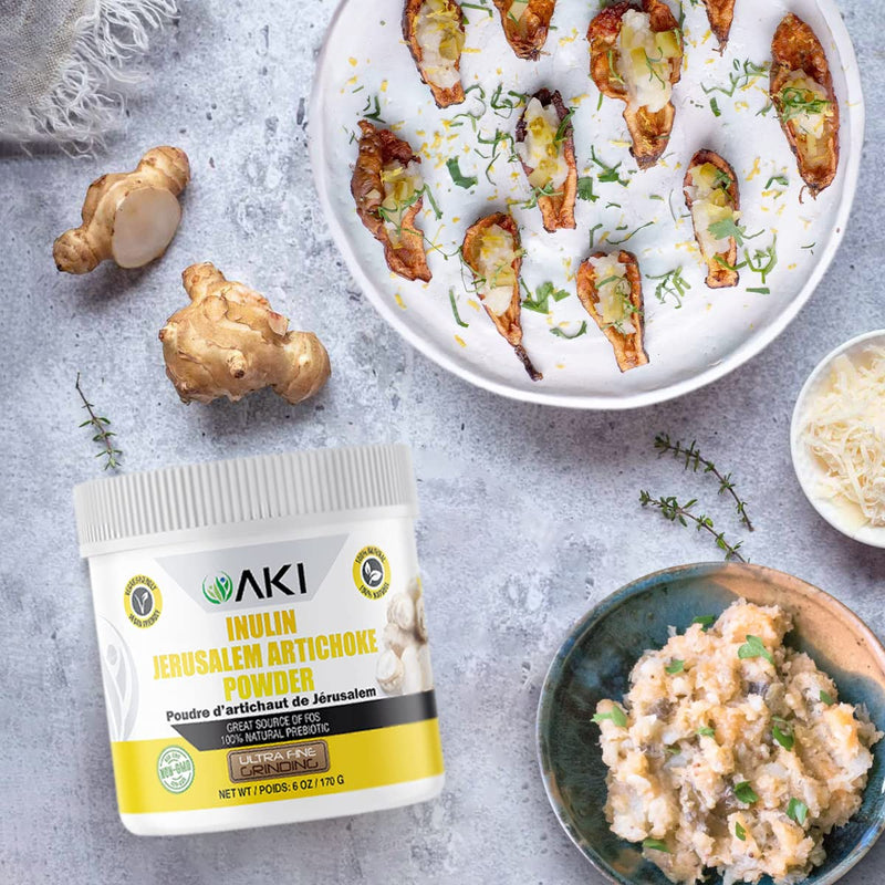[Australia] - AKI Inulin Jerusalem Artichoke Powder (6oz/170g) Good in Fiber & Prebiotic, Ideal for Coffee, Smoothies, Juice & Other Meals | Vegan, Gluten-Free (Pack of 1) 