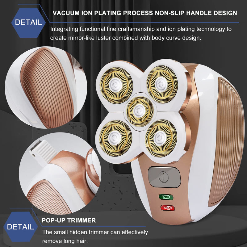 [Australia] - Electric-Razor-for-Women-Shaver Rechargeable Rotary Waterproof Painless Trimmer Cordless Hair Remover with Detachable Head Wet Dry Use for Womens Legs Face Lips Pubic Hairs Bikini Body 