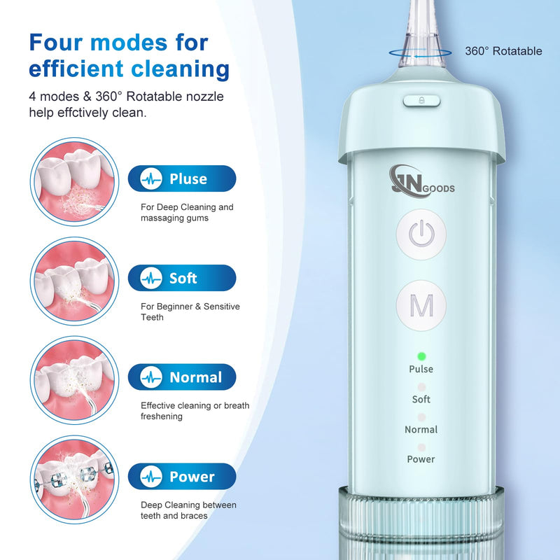 Mini Portable Water Flosser Oral Irrigator Water Teeth Cleaner Pick, Telescopic Water Tank, 4 Modes & IPX7 Waterproof, Home & Travel Water Flossers for Teeth, Braces Bridges Care. (Pearl Blue) Pearl Blue
