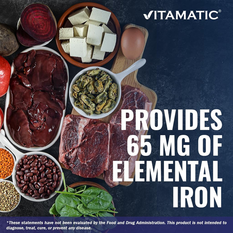 [Australia] - Vitamatic Ferrous Sulphate 325 mg + Vitamin C 100 mg - (65 mg Elemental Iron) High Potency Iron Supplement | No Artificial Color Additives - 250 Coated Tablets - Made in USA 