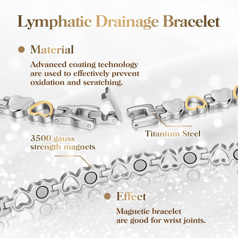 [Australia] - Lymph Detox Magnetic Bracelet, Titanium Bracelet for Women, Lymphatic Drainage Ring&Bracelet with 3500 Gauss Magnets-Jewelry Gift Set with Adjustment Tool Love Heart-S 