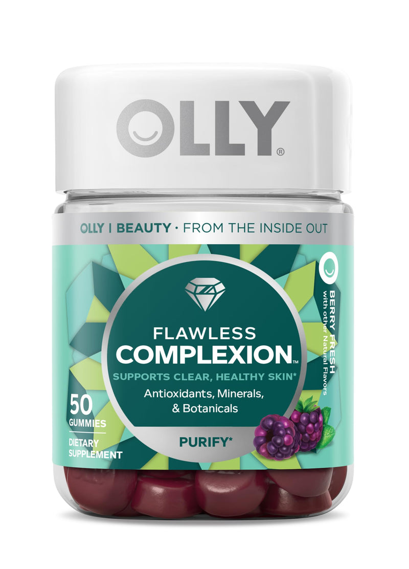 OLLY Undeniable Beauty Gummy & Flawless Complexion Gummy, Clear and Healthy Skin Support, Vitamins E, A, Zinc, Chewable Supplement, Berry - 50 Count (Pack of 1)