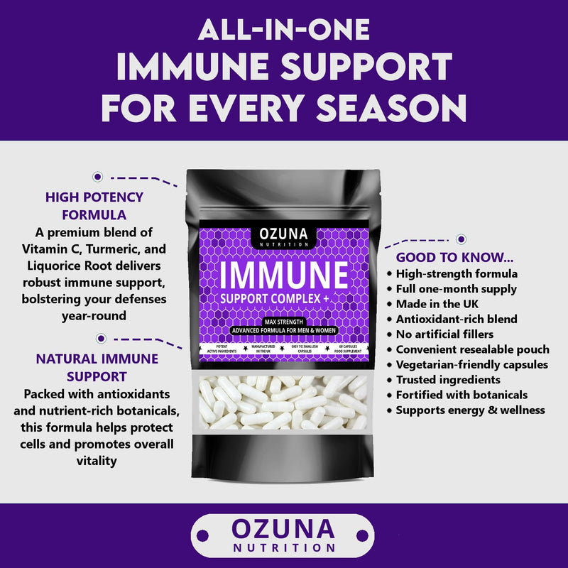Immune Support Supplement with Vitamin C, Liquorice Root, Maca, Kelp, Turmeric & Ginger - Immunity Booster Complex for Daily Defense - 60 Vegetarian Capsules