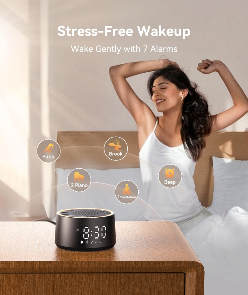 [Australia] - Dreamegg Sound Machine for Sleep - D1 Nova White Noise Sound Machine for Baby Adult with Alarm Clock, Soothing Sounds, Dimmable, White Noise Alarm Clocks for Bedrooms Heavy Sleepers Travel, Black Palm-sized 
