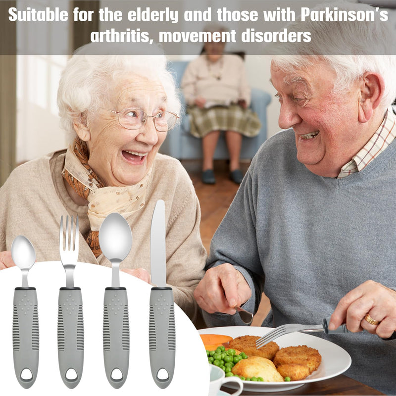 Extra Wide Handles Easy Grip Cutlery Set of 4 Disability Aids,Chunky Handles, Corfort Grips Disability Ideal Dining aid for Elderly Disabled Arthritis Parkinson's Disease Tremors Sufferers Grey
