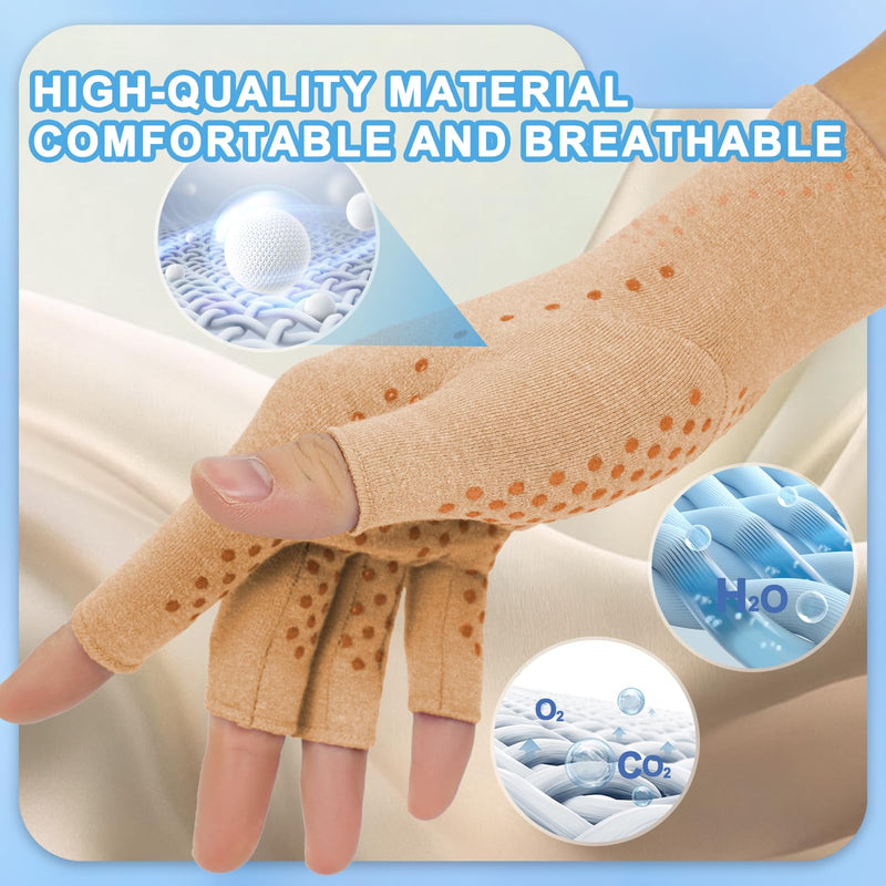 DRNAIETY 2-Pair Arthritis Compression Gloves- for Hand Arthritis, Carpal Tunnel Pain, Rheumatoid Arthritis, RSI, Fingerless, Anti-Slip, Breathable Gloves for Men & Women, Typing, Daily Use(M Brown) Medium