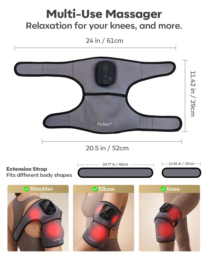 Knee Massager with 5 Heat and 5 Vibration Cordless Knee Heating Pad | Heating pad for knee 1-Pack portable heated knee massager brace with extension strap for elbow, shoulder, gift for women men 01 Grey