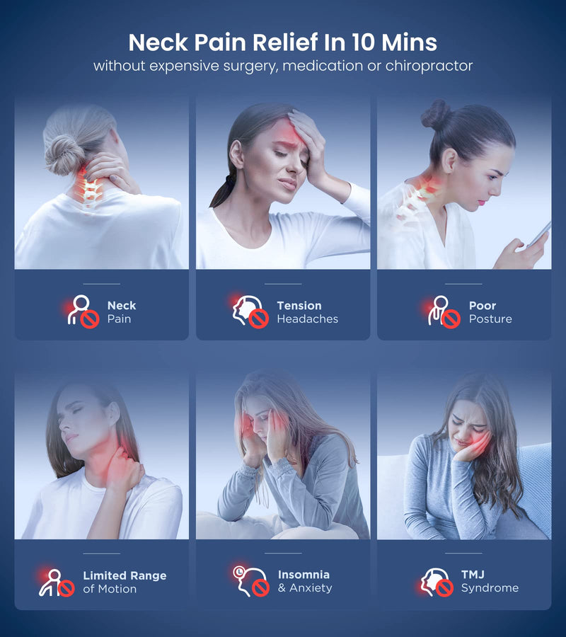 [Australia] - 8X Pain Relief Magnetic Therapy Heated Neck Stretcher, 3X Larger Graphene Heating Pad Cervical Traction Device Pillow, Neck Hump Corrector w/Timer Setting, Relax Gifts for TMJ Tension Muscle Migraine Blue 
