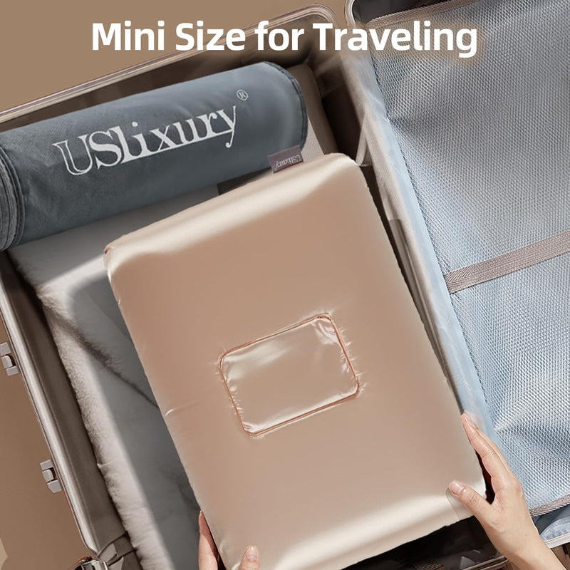 [Australia] - USlixury Piercing Pillow - Ear Piercing Pillow with Foam Plug, 4''H Mini Donut Plilow with 4.7x3.2 Off Center Ear Hole, CertiPUR-US Memory Foam Hole Plilow for Side Sleeper, Satin Cover, Champagne 16"*11"*4" 