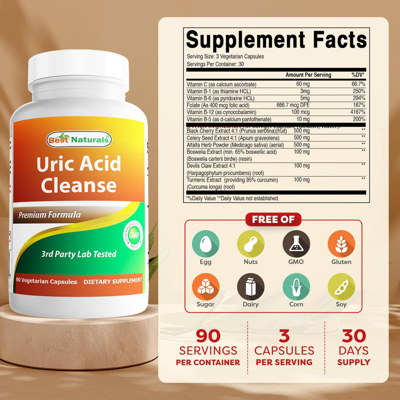 Best Naturals Uric Acid Cleanse Vitamins for Men and Women - 90 Veggie Capsules (90 Count (Pack of 1))
