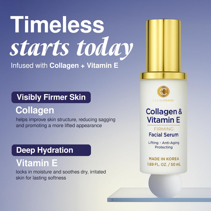 Collagen & Vitamin E Face Serum - Dermatologist Tested, Anti Aging Korean Skin Care - Hydrates, Firms & Smooths Fine Lines - Vegan, Clean Beauty, Cruelty-Free - 1.69 Fl Oz Collagen & Vitamin E