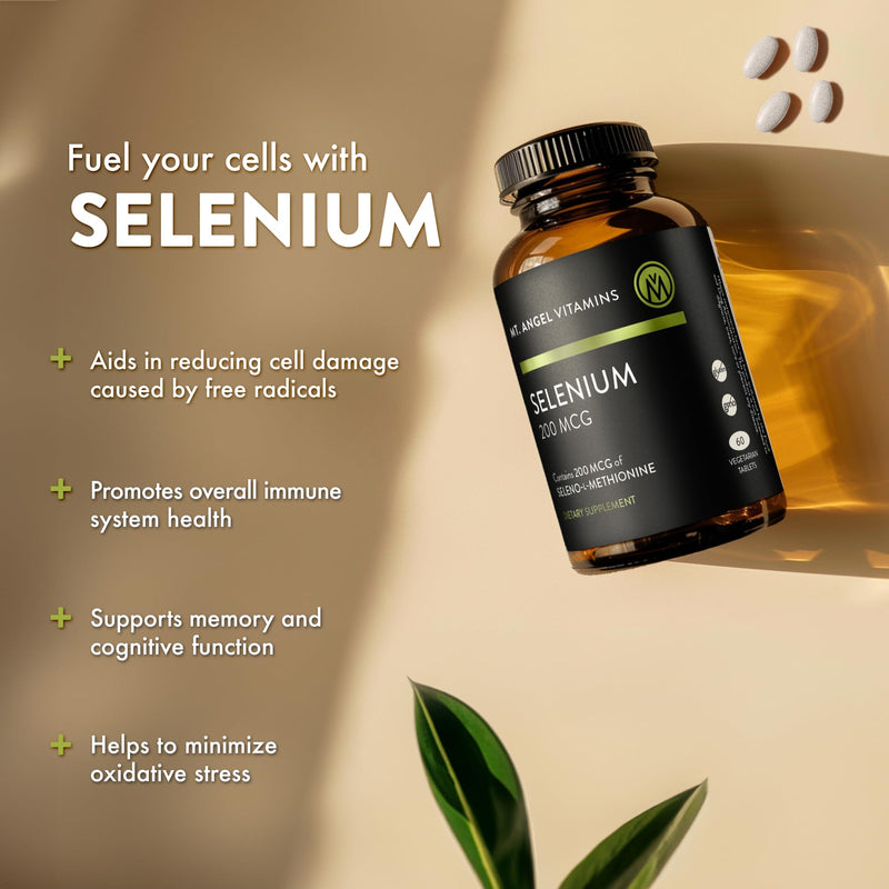 Mt. Angel Vitamins - Selenium 200mcg Capsules – High Absorption Selenomethionine – Thyroid & Immune Support – Vegan, Non-GMO - 60 Veggie Caps – Antioxidant Supplement Made in USA
