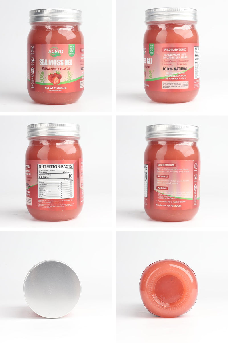 (12 OZ) Sea Moss Gel Irish,Raw Seamoss 102 Vitamins Strawberry Flavor | Wild Harvested,Support Immune,Non-GMO,Gluten-Free,Vegan 12 Ounce (Pack of 1)