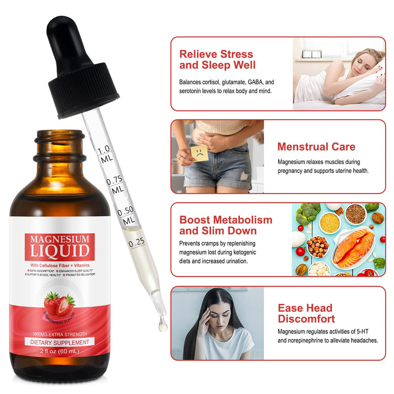 2PCS Liquid Magnesium Glycinate 60ml Strawberry 60 ml (Pack of 2)