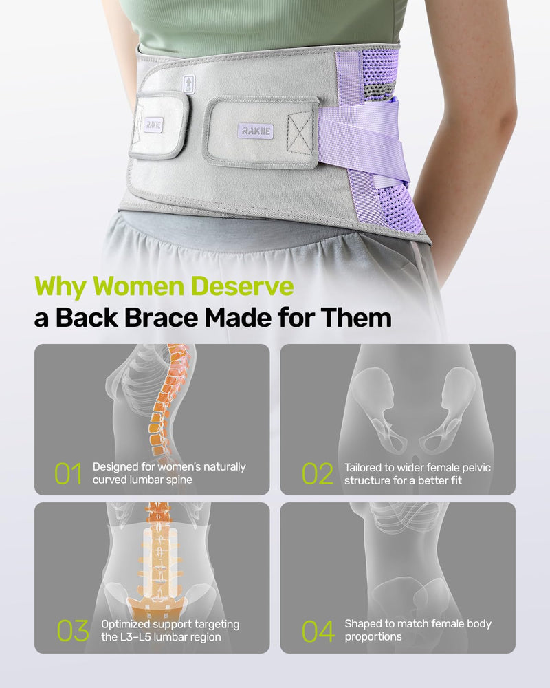 [Australia] - Back Brace for Lower Back Pain Women with 9X Support System, Ergonomic Lumbar Support for Pain Relief, Breathable Mesh Design with 3D Silicone Pad for Sciatica, Purple Size M (Waist: 33.5"-39.4") Medium (Waist: 33.5"-39.4") 