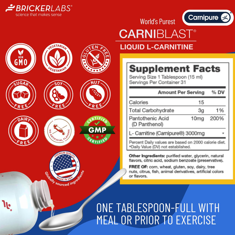 [Australia] - CARNIBLAST Liquid L-Carnitine 3000mg, Premium L Carnitine Carnipure, Energy Nutrition, Energy Supplement and Energy Booster, Raspberry, 16 fl oz 