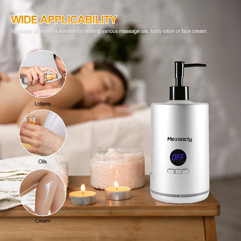 [Australia] - Oil Warmer for Massage, Mezsocly massage oil warmer for scented oil, Oil Warmer, Body Oils Heater for Spa, Salon and Barber Shops, with 2 Oil Bottle Dispensers, Constant Temperature, White Ceramic White 