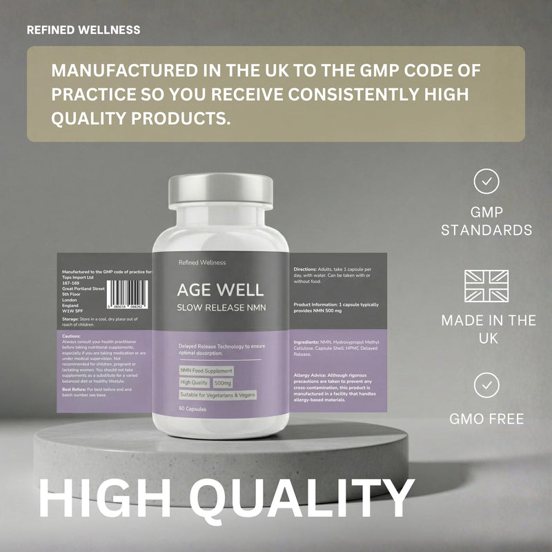 Pure NMN for NAD+ Supplement UK (2 Month Supply) | Cellular Energy & Healthy Ageing Support – 60 Capsules – Advanced Formula