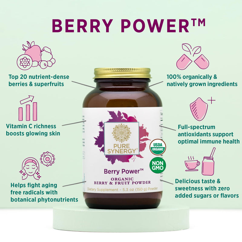 [Australia] - PURE SYNERGY Berry Power | Organic Berry and Fruit Powder | Antioxidant Supplement with Organic Acai, Camu Camu, and Wild Blueberry | for Healthy Aging, Immune, and Skin Support (5.3 oz Powder) 5.3 Ounce (Pack of 1) 