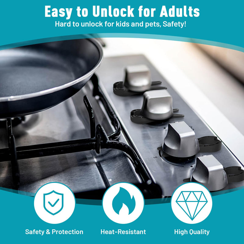 [Australia] - Stove Locks Child Safety, 5 Pack Stove Knob Locks with Universal Size, Clear View Stove Knobs Locks for Kids and Pets Proof Black 