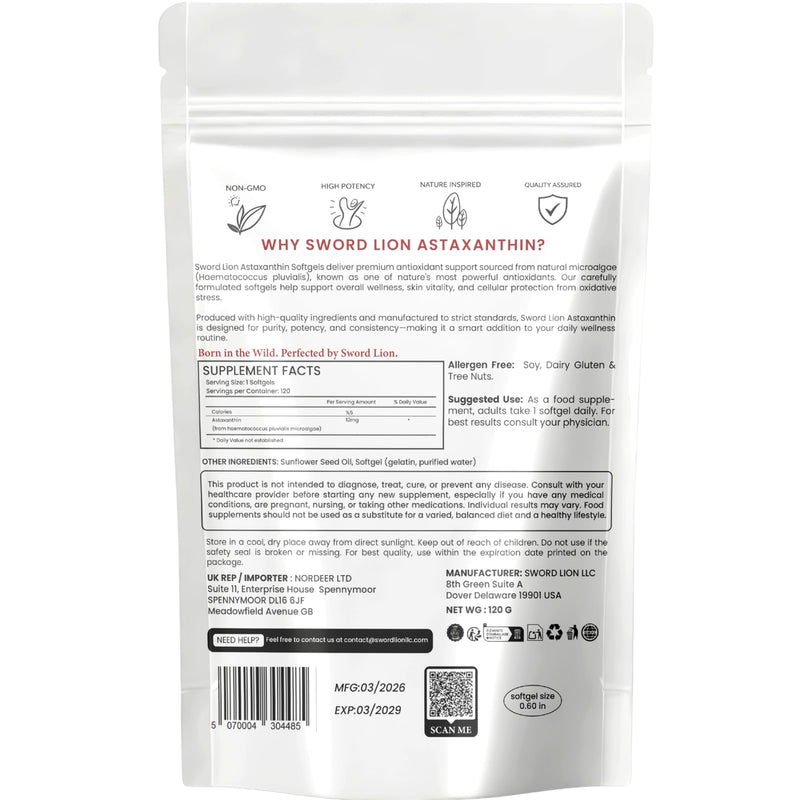 Premium Astaxanthin 12mg GMP Certified EU Sourced, Made in UK - 120 High Strength Softgels, Gluten-Free Non-GMO for Eye, Skin & Brain Health