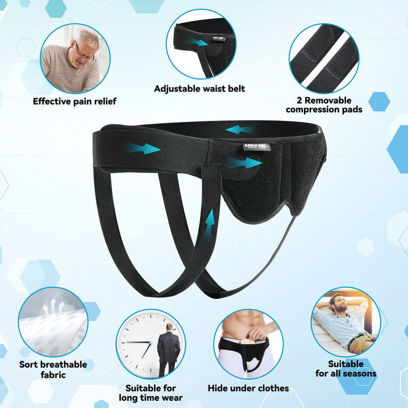 [Australia] - Hernia Belts for Men,Medical Hernia Guard Inguinal Truss for Single/Double,Sports Hernia Adjustable Waist Strap with 2 Removable Compression Pads (Large) Large 