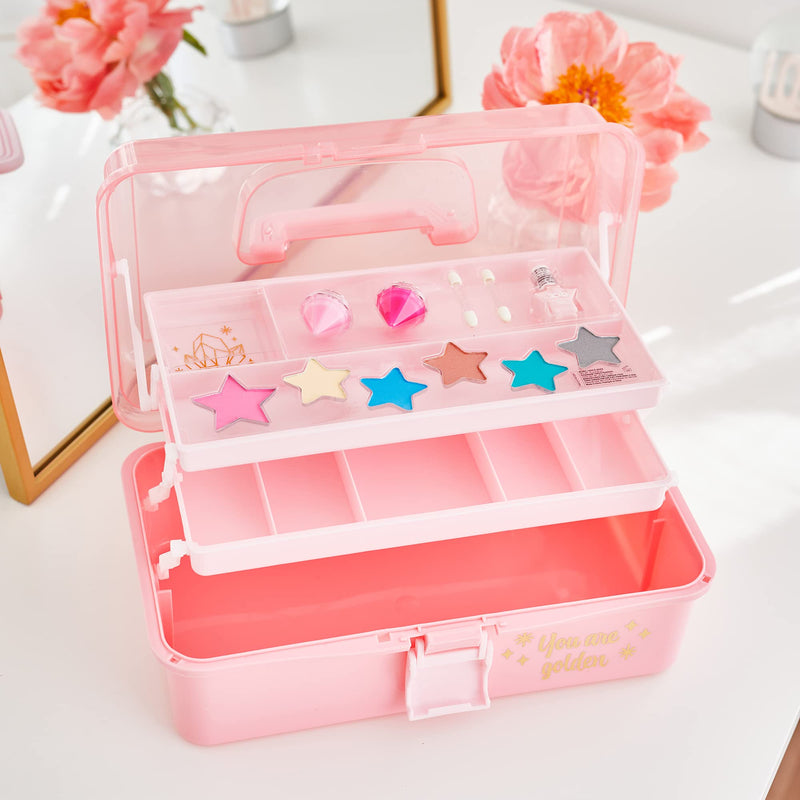[Australia] - 3C4G Pink and Gold Hard Case Makeup Storage Set - Kids Makeup Kit for Girls and Teens - Includes Storage Case, 5 Eyeshadows, 1 Blush, 2 Lip Glosses & 1 Nail Polish - Ages 8+ by Make It Real Pink & Gold 