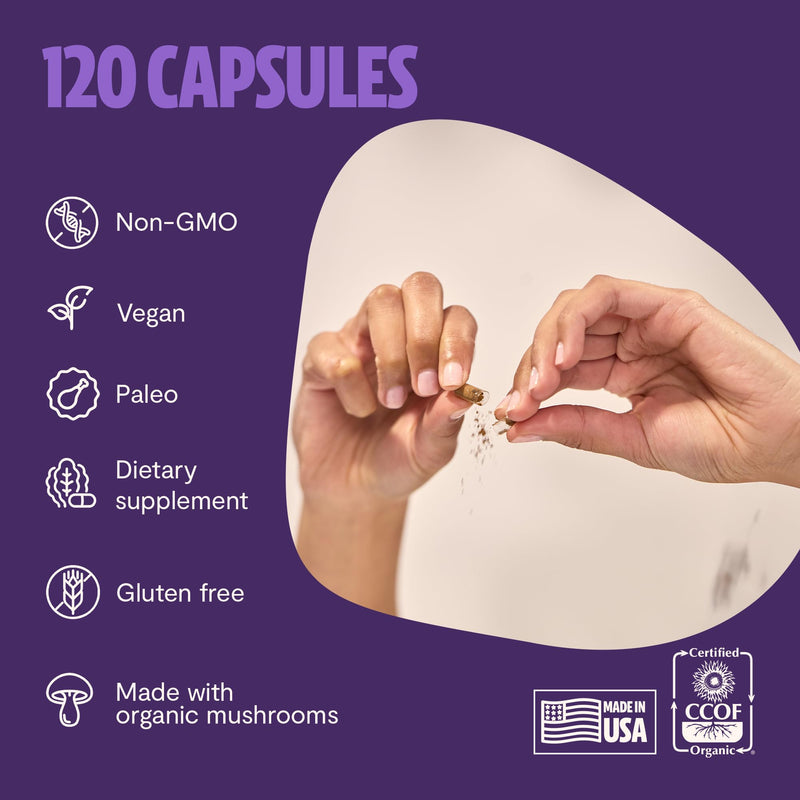 [Australia] - FreshCap Mushrooms Lions Mane Supplement Capsules 14,000mg - Lion's Mane, High Potency Extract, 14:1 Organic Mushroom Supplement, Ayurveda Focus Made in USA (120 Capsules) 120 Count 