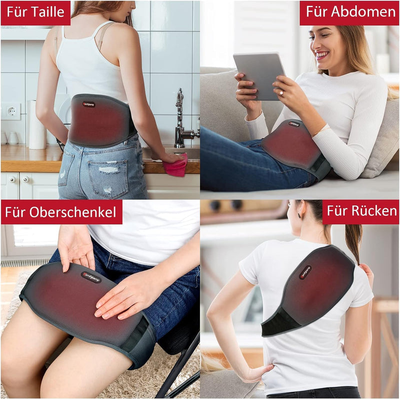 [Australia] - Comfytemp vibration massage heat belt for back with 25Wh battery, 18x147cm wireless heating belt massager with 3 heat levels & 3 massage modes, ultra-soft back warmer with automatic switch-off-L gray 